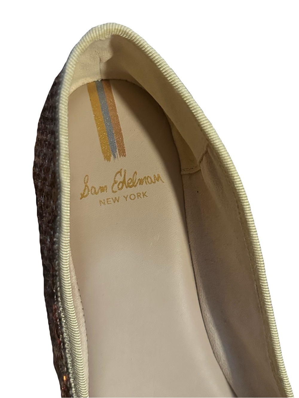 NWOT Sam Edelman Felicia Luxe Glitter Sequin Ballet Flats Bow Gold Metallic 9.5 - Picture 6 of 8